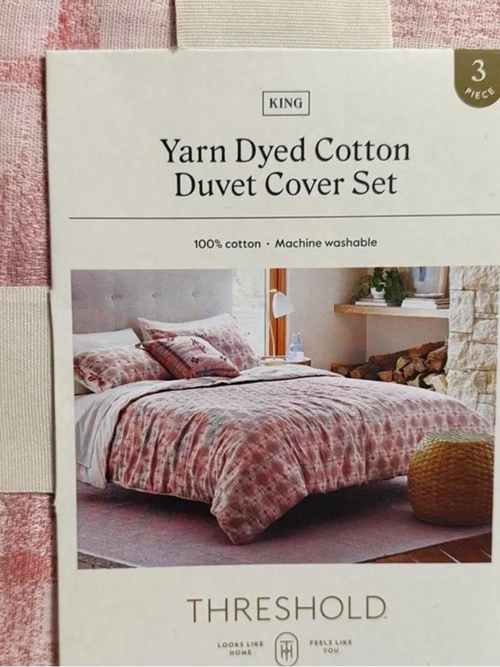 Threshold Pink Yarn-Dyed Cotton King Duvet Cover Set